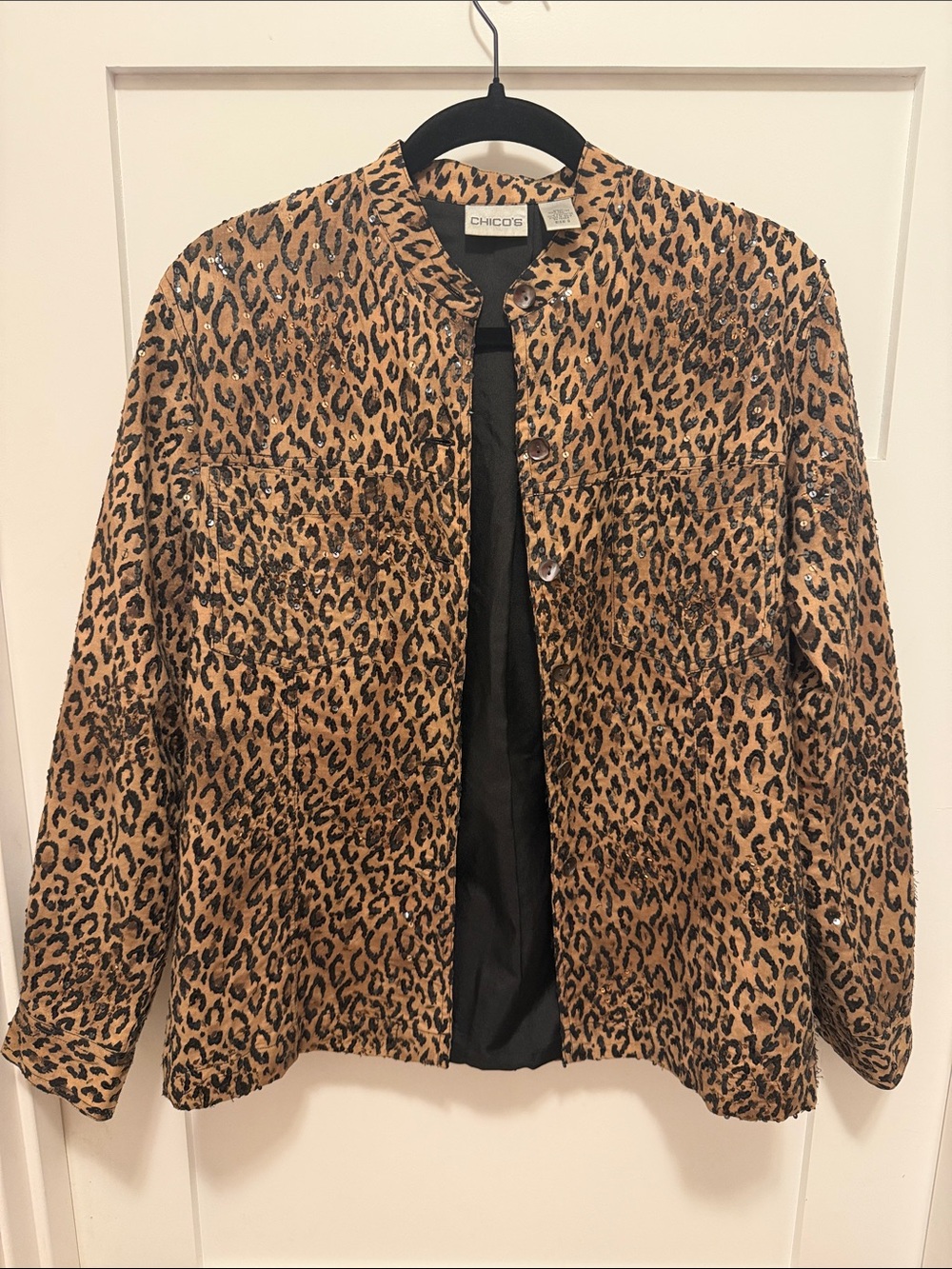 Chico's Leopard-Print Jean Jacket in Brown & Black